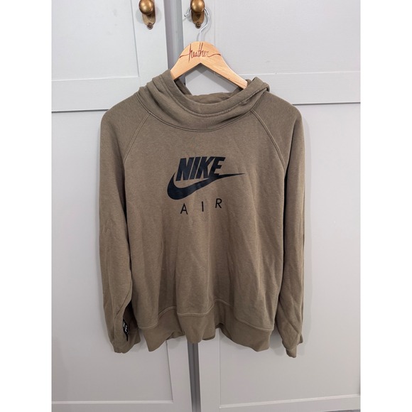Nike Tops - Nike Air Hoodie Womens XL Olive Brown Raglan Sleeve Graphic Sweatshirt Logo